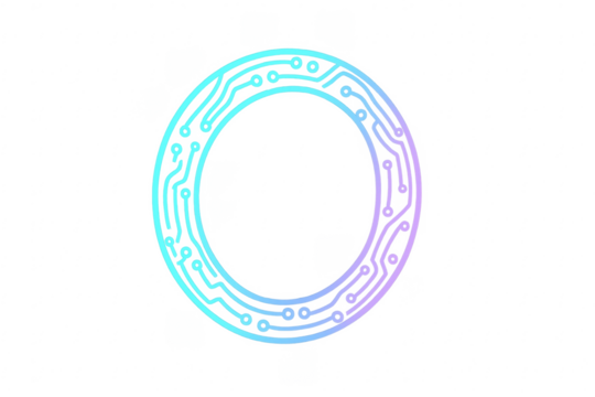 Digital circuit board ring with gradient colors on transparent background