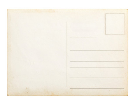A blank postcard featuring a textured surface with lines for address and message, exuding a vintage feel.