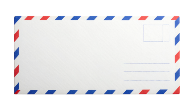 A classic airmail envelope featuring red and blue stripes, suitable for sending letters internationally.