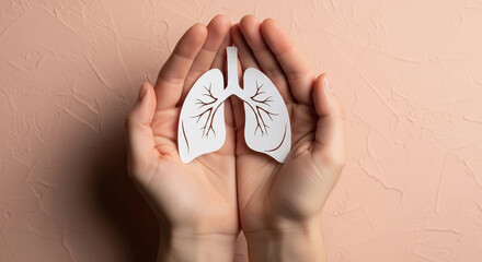 Human Hands Holding Paper Cutout Lung, Symbolizing Support Healthcare, Lung Cancer Awareness Campaign, and Healing