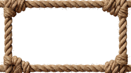 Square Rope Frame with Knotted Corners isolated on transparent white background