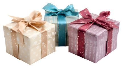 Three Gift Boxes with Ribbons, isolated on transparent background