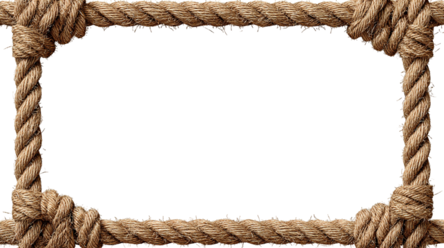 Square Rope Frame with Knotted Corners isolated on transparent white background