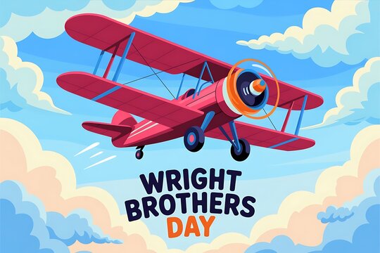 Vintage biplane flying in sky for wright brothers day