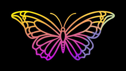 A vibrant butterfly illustration with intricate line art and a gradient of yellow, pink, and purple, creating a captivating and colorful design on