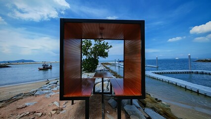 Wooden living room in front of the sea