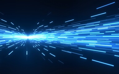 Blue and white speed lights abstract background travel through time and space. Fast movement hyper speed dark blue backdrop. Motion lines abstract futuristic vector background. High quality
