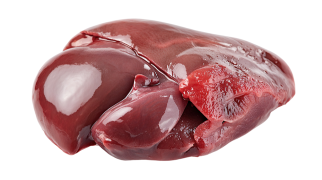 Raw pork liver, isolated on white background.