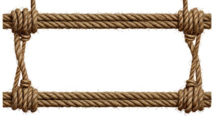 Forced perspective watercolor painting of brown rope frame on white background