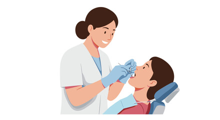 Dentist examining patient with tools in modern dental clinic setting