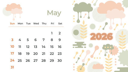 Cute hand-drawn Doodle May 2026 calendar