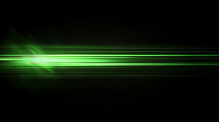 Fast-moving green laser beams streak across a black background, creating glowing lens flares and horizontal light trails with intense futuristic energy and sleek precision.
