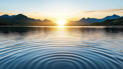 Fototapeta premium Serene morning sunlight over calm water creates peaceful atmosphere with gentle ripples