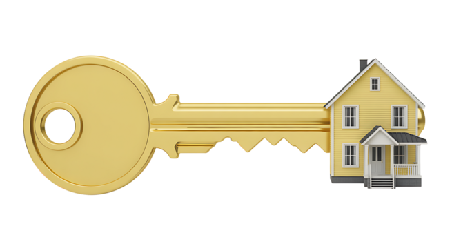Golden house key unlocking dreams
