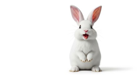 Fototapeta premium Adorable fluffy white rabbit on plain background