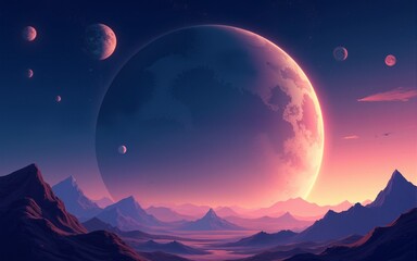 Vertical cosmic planet landscape or surface background flat vector illustration. High quality