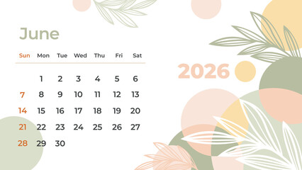 Beautifully hand-drawn June 2026 calendar