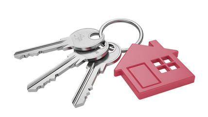 Key with tag. House keys Pink isolated on a transparent background. Real estate concept. PNG
