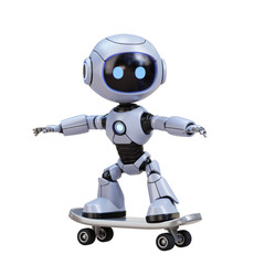 3D Cute Robot Riding a Skateboard Fun Technology