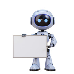 3D Cute Robot Holding a Blank Sign Board for Your Text