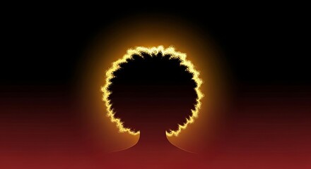 Black Awareness Day gradient from black to maroon red, golden sunlight casting halo behind Afro hairstyle silhouette