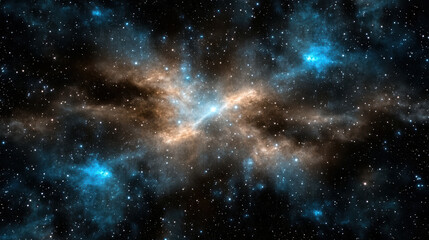 Naklejka premium Vibrant cosmic scene featuring nebula with soft blue and orange hues, radiating light