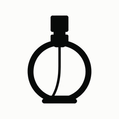 Black silhouette of a round perfume bottle white