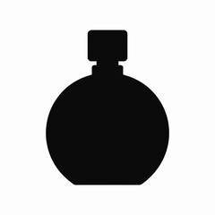 Black silhouette of a round perfume bottle with cap
