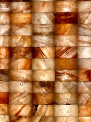Wall of Himalayan salt bricks in sauna.