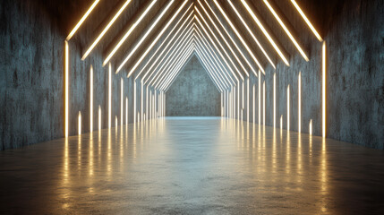 Modern interior space with illuminated ceiling and reflective floor creates captivating