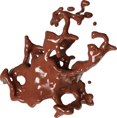 Realistic liquid chocolate splash isolated clipart, creamy richness, brown splashing jet with droplets mid-air 3d render