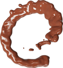 Realistic liquid chocolate splash isolated clipart, creamy richness, brown splashing jet with droplets mid-air 3d render