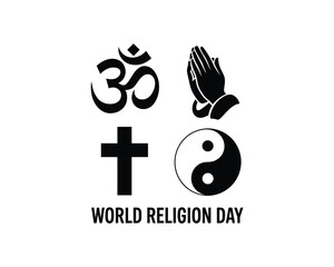 Om cross praying hands yin yang symbols World Religion Day