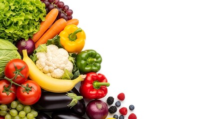 Assortment of fresh vegetables and fruits isolated on white background © Koushik