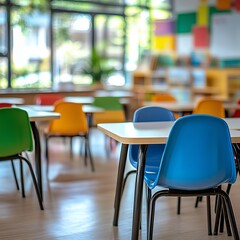 School classroom in blur background without young student