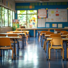 School classroom in blur background without young student