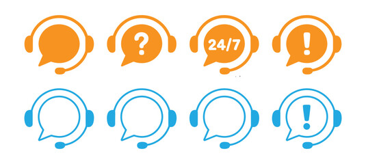 Support service. Vector isolated icons. Customer support black vector icon signs. Call center symbols. Service concept symbols.