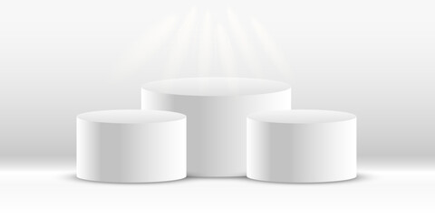 Realistic 3D geometric museum stage and exhibit platform with elegant empty stands. Ideal for award ceremony, gallery presentation, and luxury product showcase mockups