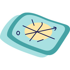Abstract Geometric Shape with Yellow Circle and Blue Layers Representing a Stylized Diagram or Concept in a Flat Cartoon Style