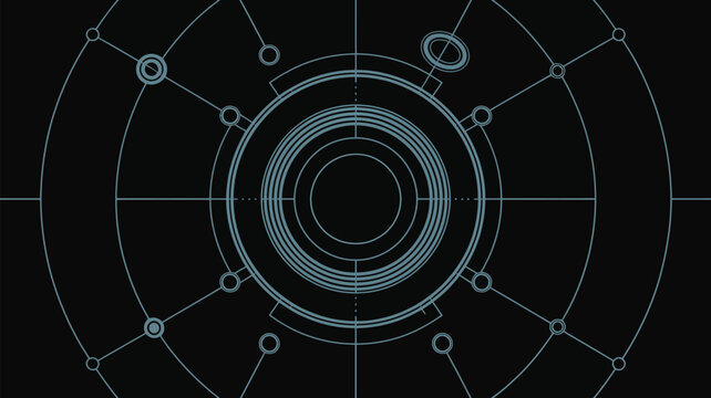 Concentric circles and connected dots forming a network on a dark background creating a tech vibe
