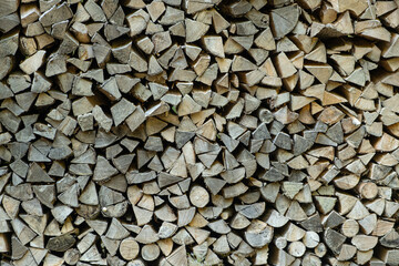 Texture of Firewood Prepared for Stove Heating, Natural Abstract Brown Background