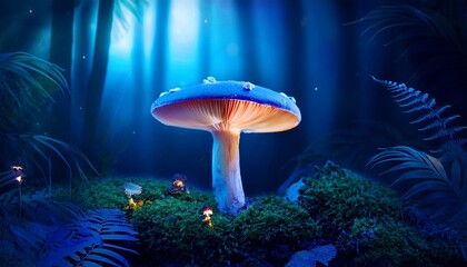 Mushroom In The Jungle Glowing Mushroom In The Night Background