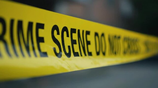 Crime Scene Tape: A stark yellow Crime Scene tape, with its urgent message, stretches across the frame, a clear indication of a sensitive or restricted area.