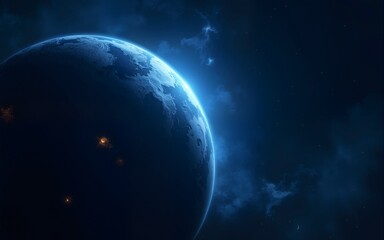 dark poster with space and blue planet. Creative design for wallpaper. background, poster. High quality