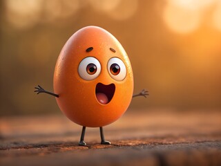 Cute cartoon egg character with big eyes and open mouth expressing surprise