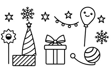 Christmas illustration vector set of holiday icons, gift boxes, and winter tree decoration symbols