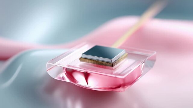 Medical biosensor microchip technology for advanced science and research, futuristic macro view of precision liquid analysis shaping future of innovative healthcare diagnostics