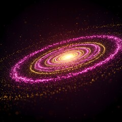 Magenta and gold spiral galaxy made of luminous particles