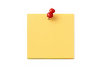 Blank yellow sticky note pinned to transparent background, providing space for reminder messages and important appointments