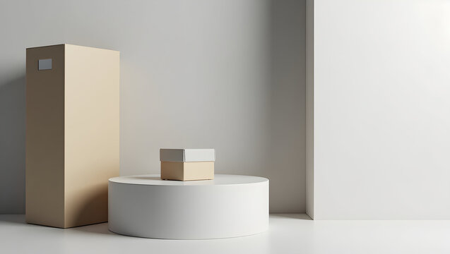 Create sophisticated premium packaging mockup imagery integrating sleek design high quality materials and minimalist aesthetics to distinguish upscale products in competitive markets. in  Photo Stock 